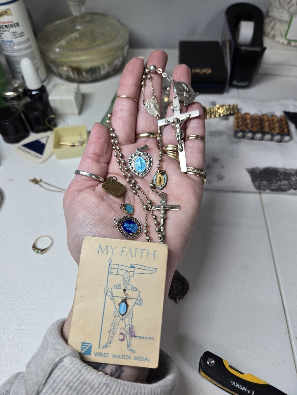 Sterling Silver Religious Rosary, And Little Pendants - My Faith